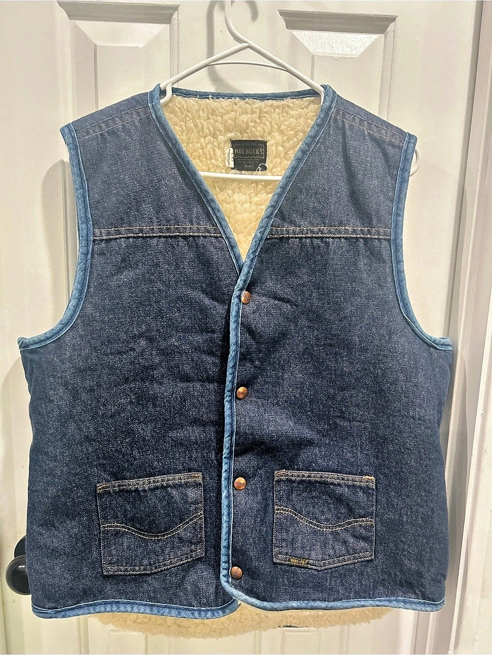 Roebucks Vintage Sherpa-Lined Denim Vest Blue & Cream XL